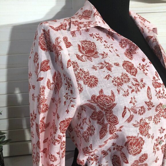 Zara Red Roses Floral Linen Shirt Light Pink XS - Picture 6 of 10